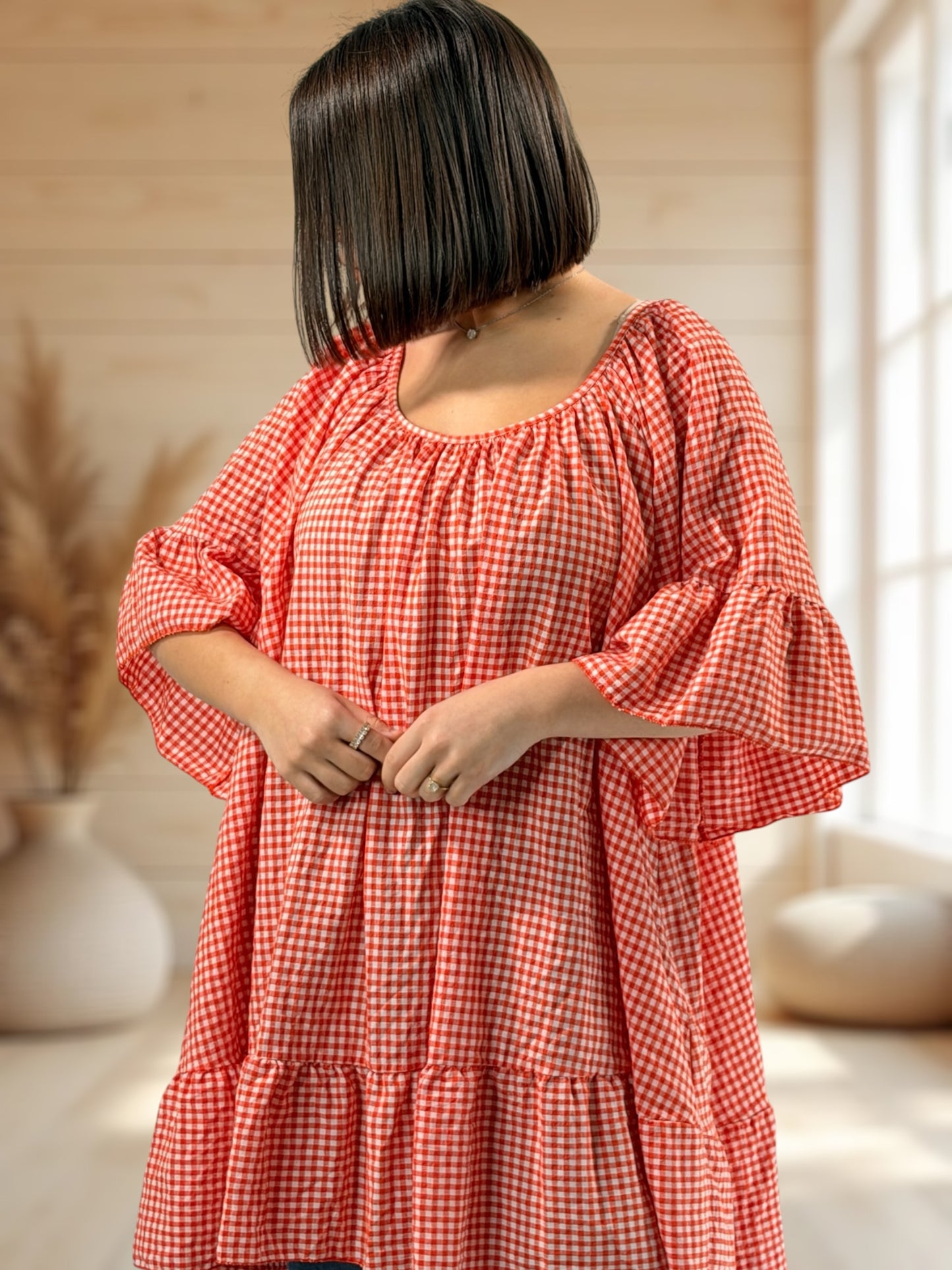 BARDOT  - TUNIQUE VICHY ORANGE JUSQU'A LA TAILLE 56