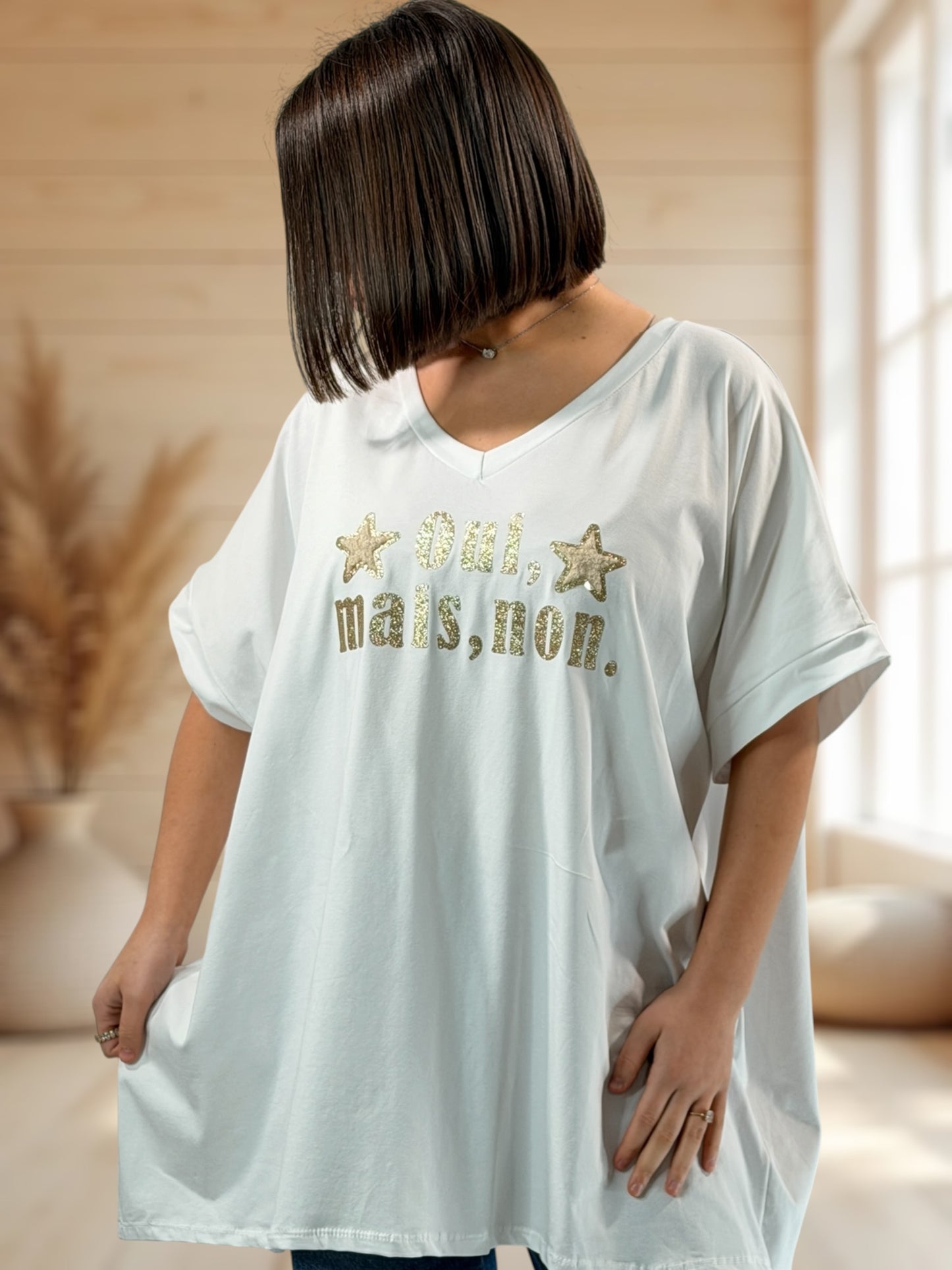 OUI MAIS NON - T-SHIRT OVERSIZE BLANC JUSQU'A LA TAILLE 46/48 A 56/58