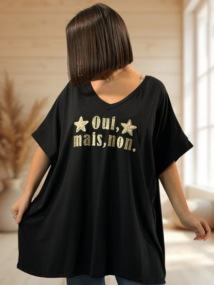 OUI MAIS NON - T-SHIRT OVERSIZE NOIR JUSQU'A LA TAILLE 46/48 A 56/58