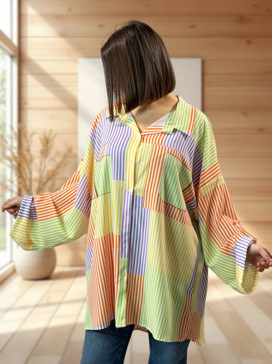 PALOMA- CHEMISE OVERSIZE A RAYURE JUSQU'A LA TAILLE 56