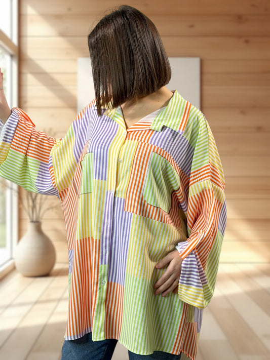 PALOMA- CHEMISE OVERSIZE A RAYURE JUSQU'A LA TAILLE 56