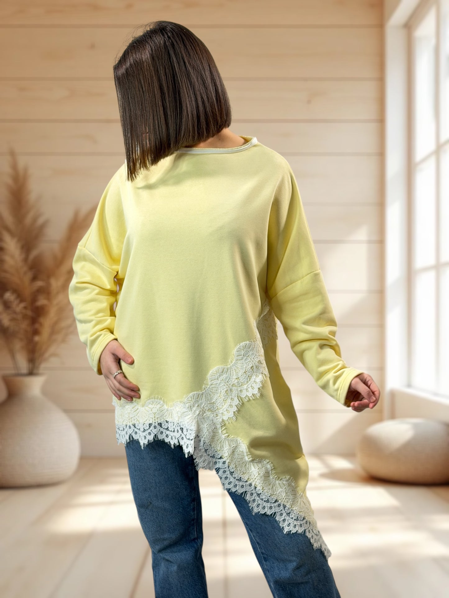 CAPRICE - SWEAT OVERSIZE JAUNE JUSQU'A LA TAILLE 52/54