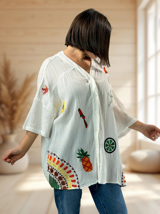 RENATA - CHEMISE BLANCHE BRODEE JUSQU'A LA TAILLE 54