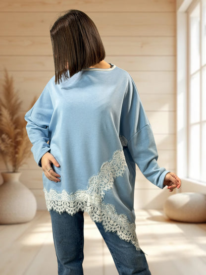 CAPRICE - SWEAT OVERSIZE BLEU JUSQU'A LA TAILLE 52/54