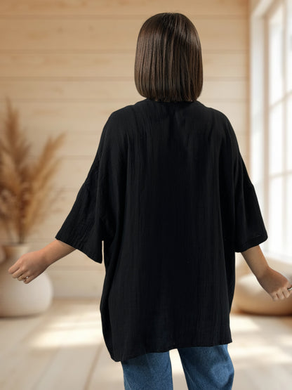 RENATA - CHEMISE NOIRE BRODEE JUSQU'A LA TAILLE 54