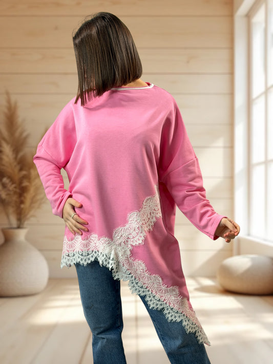 CAPRICE - SWEAT OVERSIZE ROSE JUSQU'A LA TAILLE 52/54