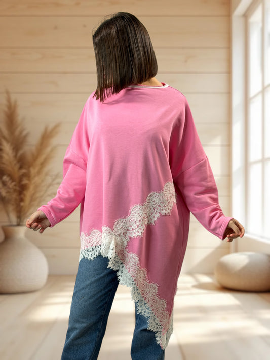 CAPRICE - SWEAT OVERSIZE ROSE JUSQU'A LA TAILLE 52/54