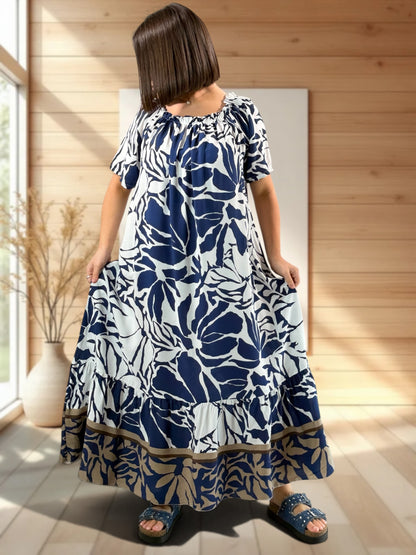 FANNY - ROBE LONGUE FLUIDE A MOTIF MARINE JUSQU'A LA TAILLE 52