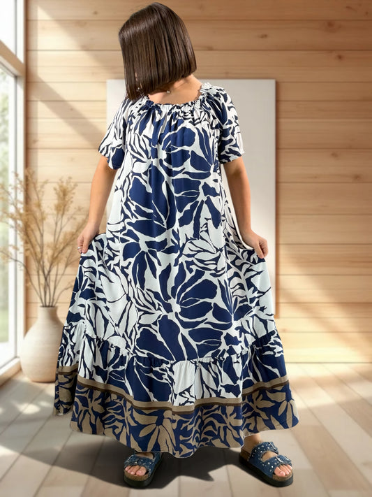 FANNY - ROBE LONGUE FLUIDE A MOTIF MARINE JUSQU'A LA TAILLE 52