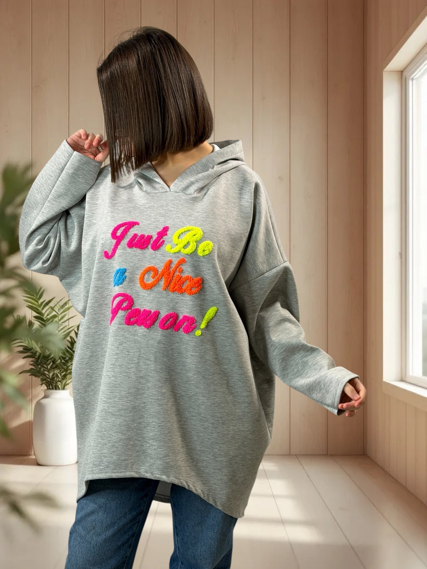 ELIOTH - SWEAT OVERSIZE GRIS A CAPUCHE JUSQU'A LA TAILLE 56