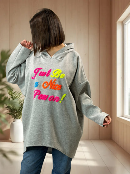 ELIOTH - SWEAT OVERSIZE GRIS A CAPUCHE JUSQU'A LA TAILLE 56