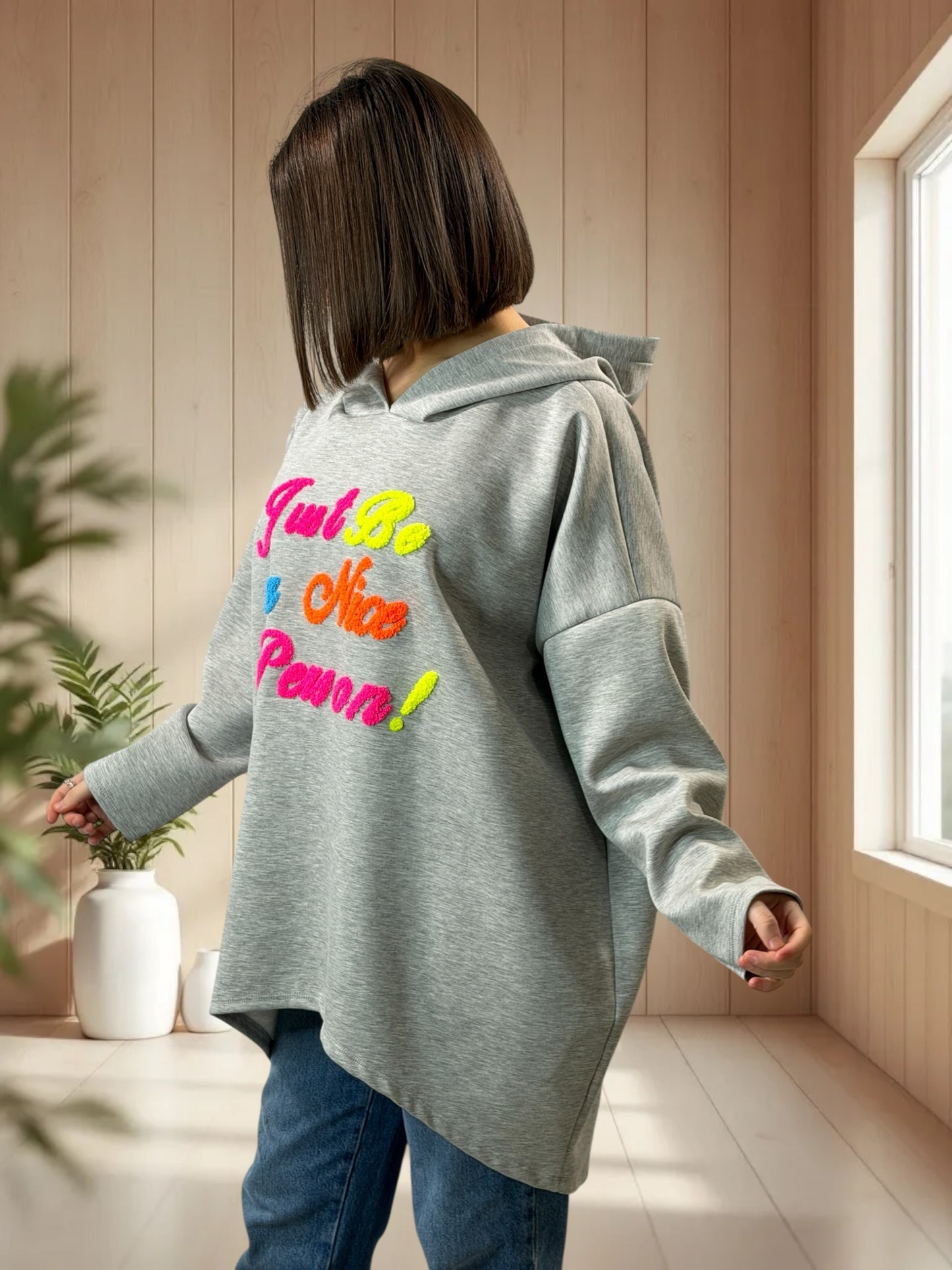 ELIOTH - SWEAT OVERSIZE GRIS A CAPUCHE JUSQU'A LA TAILLE 56