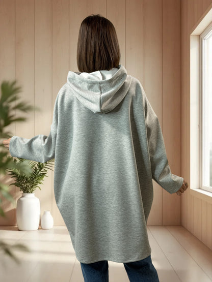 ELIOTH - SWEAT OVERSIZE GRIS A CAPUCHE JUSQU'A LA TAILLE 56
