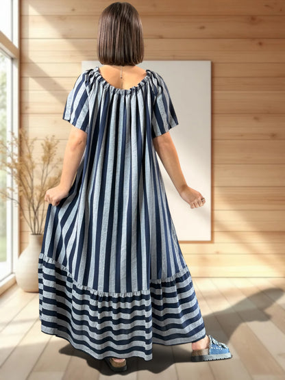 OLIVIA - ROBE LONGUE A RAYURE MARINE JUSQU'A LA TAILLE 52