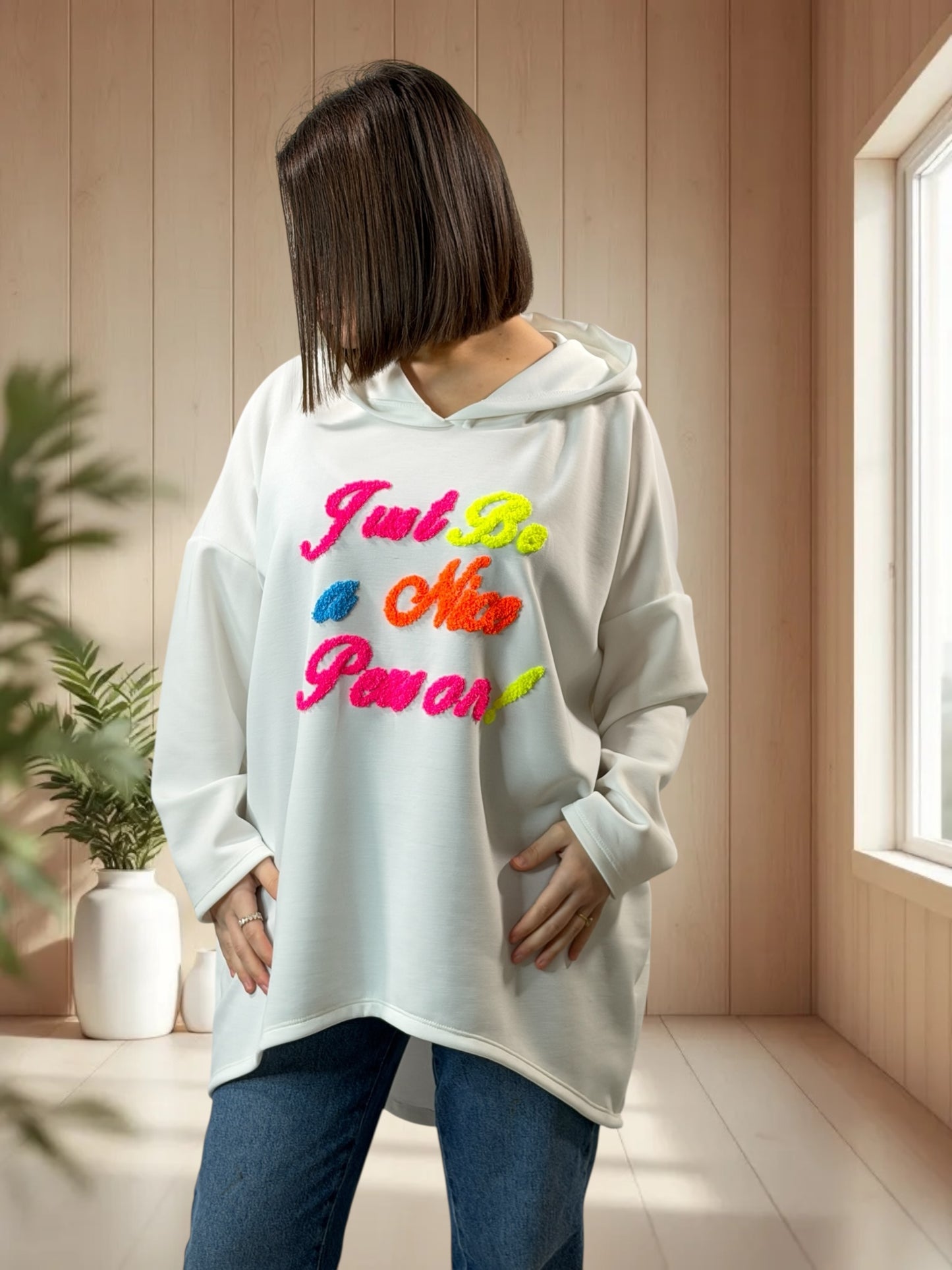 ELIOTH - SWEAT OVERSIZE BLANC A CAPUCHE JUSQU'A LA TAILLE 56