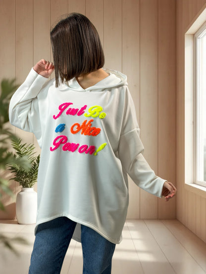 ELIOTH - SWEAT OVERSIZE BLANC A CAPUCHE JUSQU'A LA TAILLE 56
