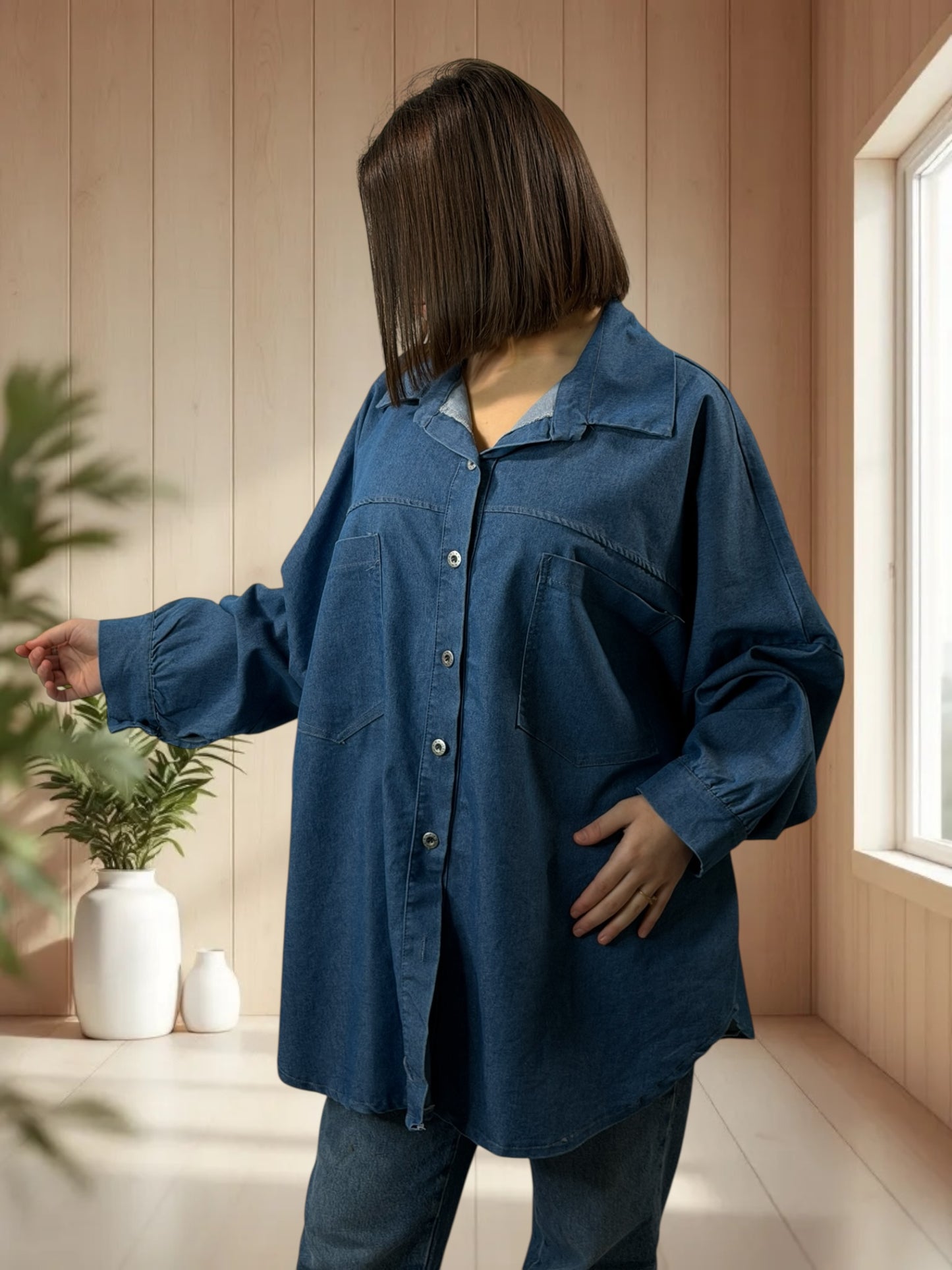 FAUSTINE - CHEMISE OVERSIZE EN JEAN JUSQU'A LA TAILLE 56