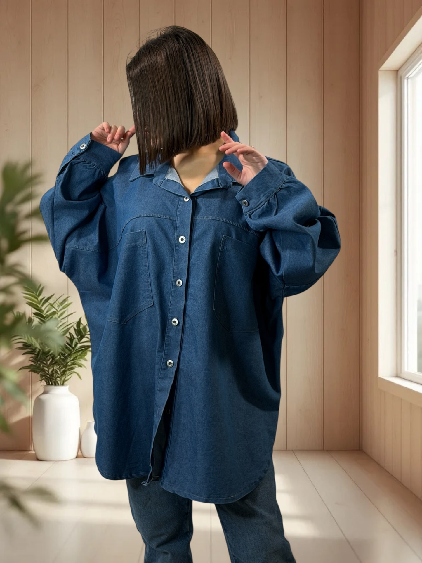 FAUSTINE - CHEMISE OVERSIZE EN JEAN JUSQU'A LA TAILLE 56