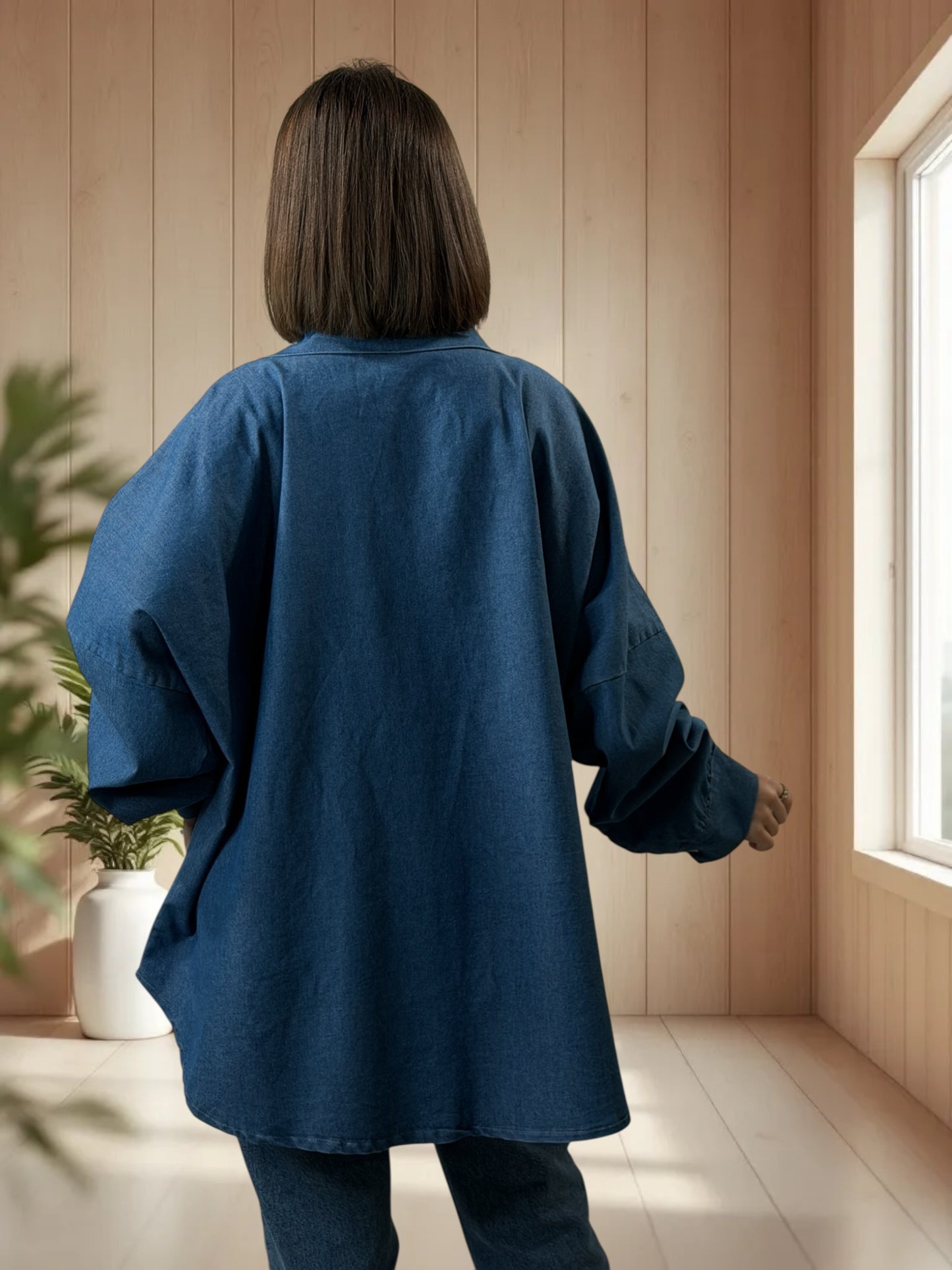 FAUSTINE - CHEMISE OVERSIZE EN JEAN JUSQU'A LA TAILLE 56