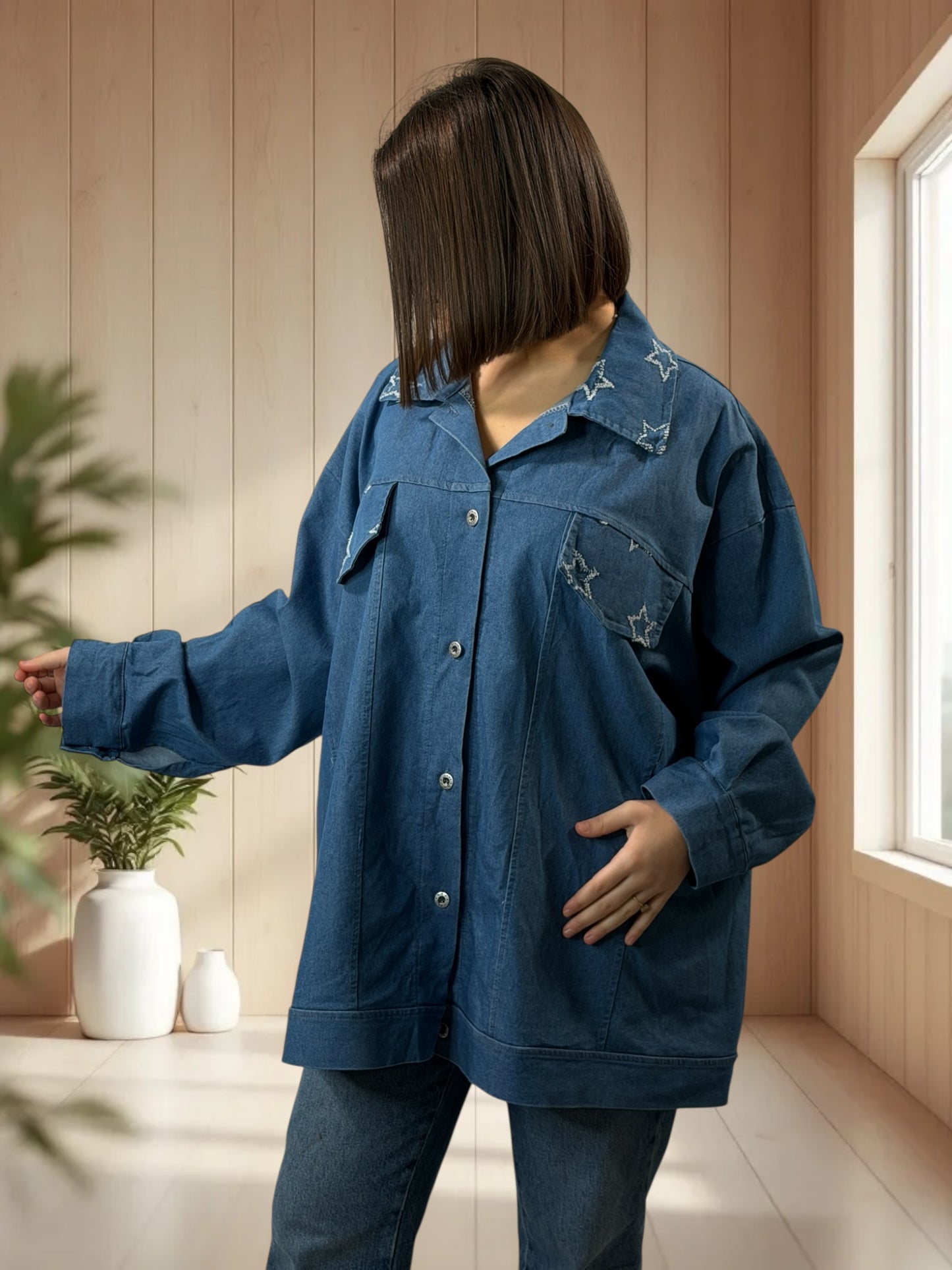 MARIKA - VESTE EN JEAN OVERSIZE JUSQU'A LA TAILLE 48 A 56/58