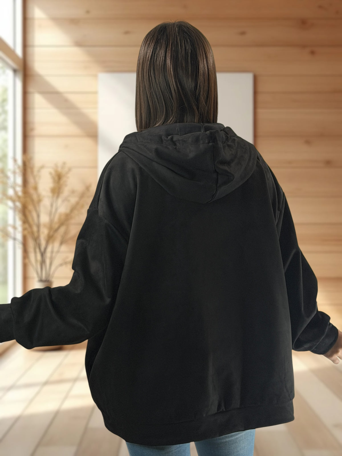 ANTONELLA - VESTE NOIR EFFET DAIM JUSQU'A LA TAILLE 52/54