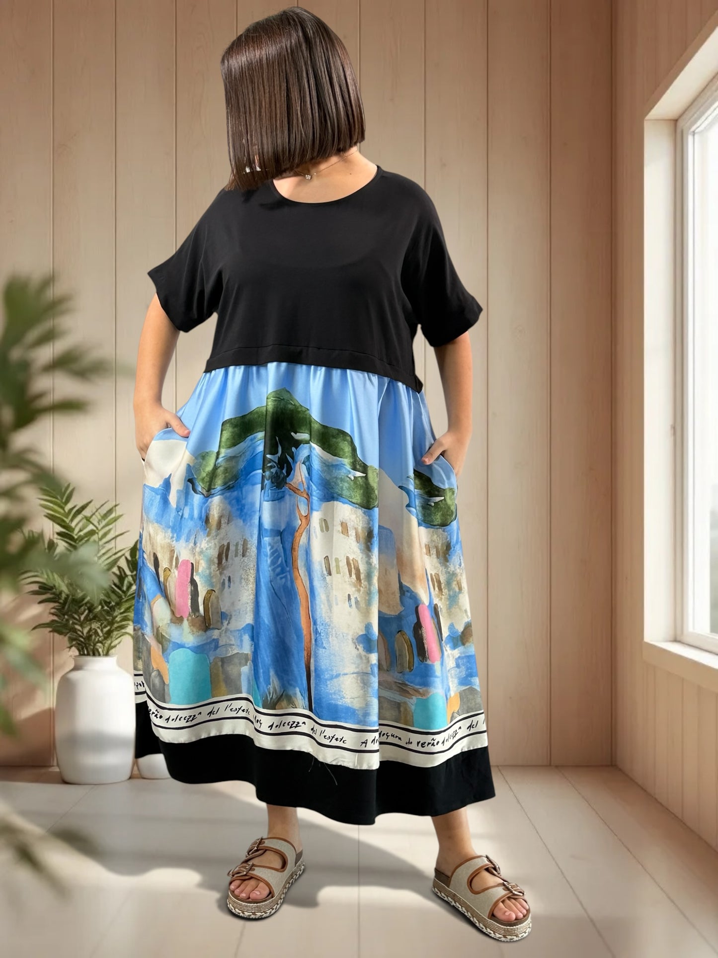 POLKA - ROBE NOIRE A MOTIF JUSQU'A LA TAILLE 52