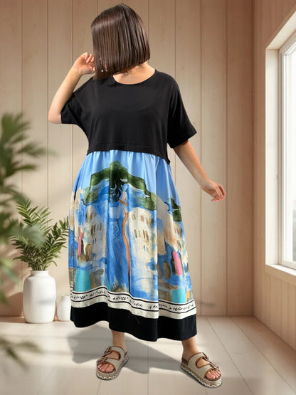 POLKA - ROBE NOIRE A MOTIF JUSQU'A LA TAILLE 52
