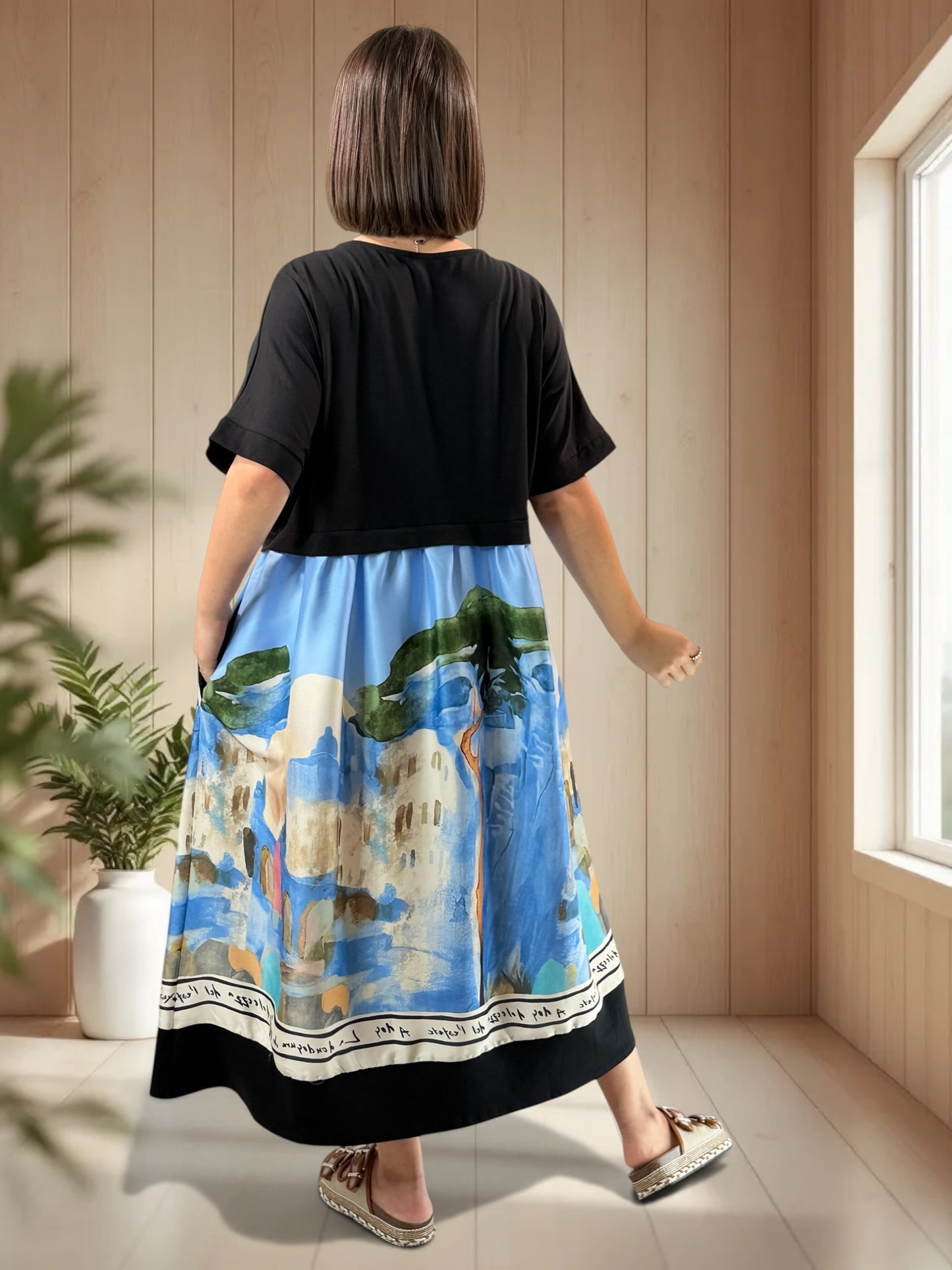 POLKA - ROBE NOIRE A MOTIF JUSQU'A LA TAILLE 52