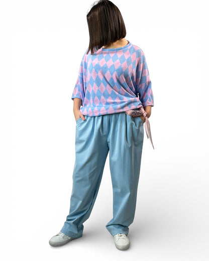 COCO - PANTALON FLUIDE BLEU AVEC FOULARD TAILLE 46 A 52