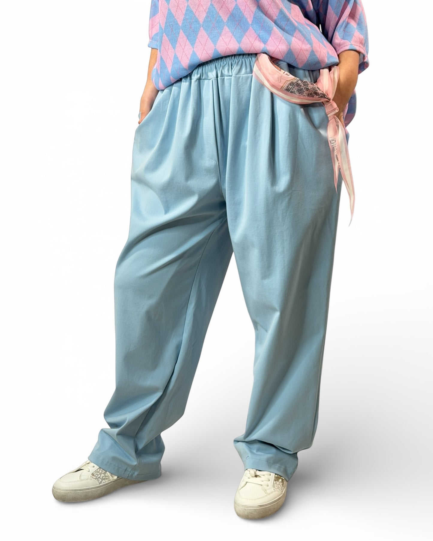 COCO - PANTALON FLUIDE BLEU AVEC FOULARD TAILLE 46 A 52