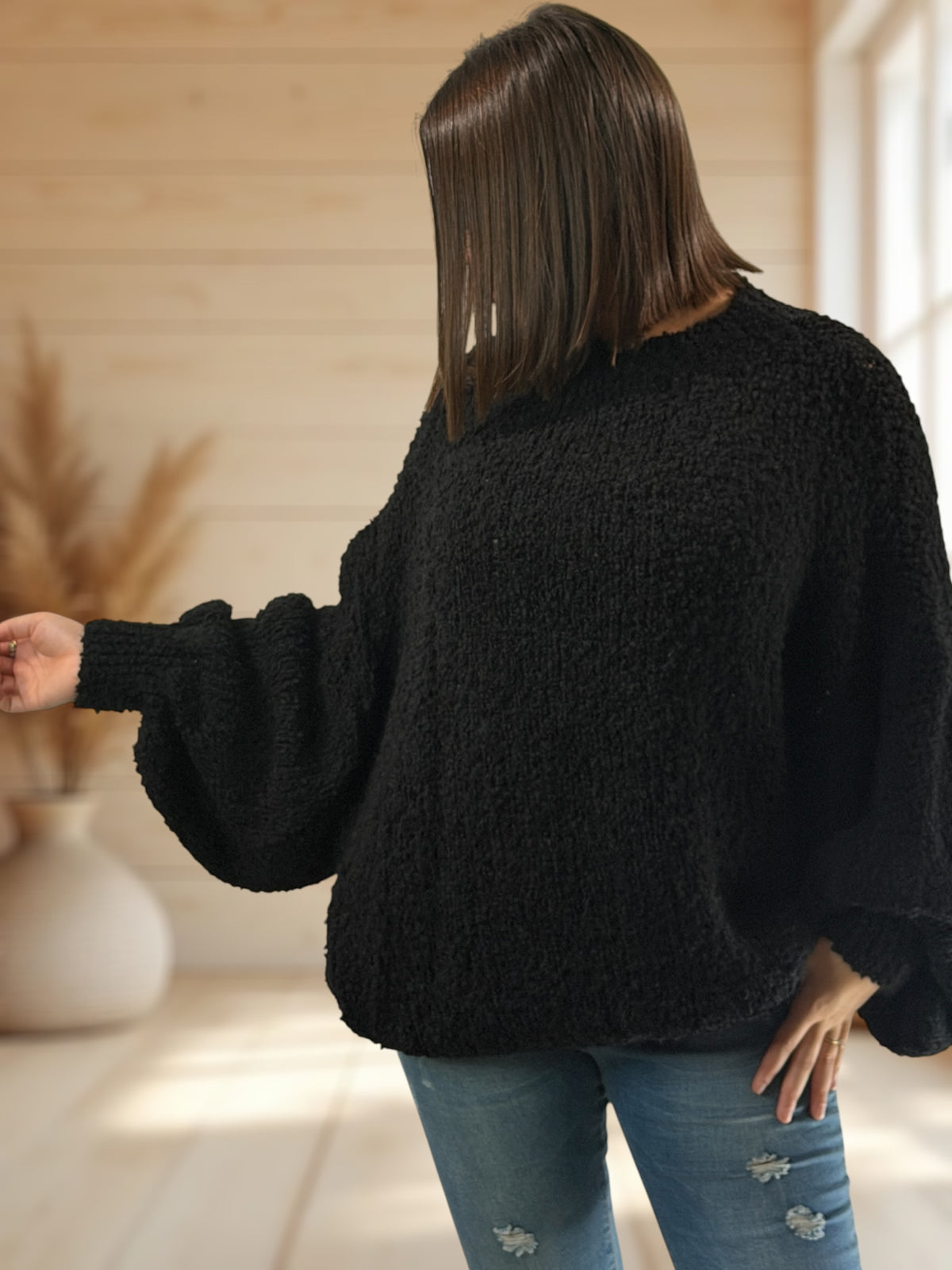 CAROLE - PULL OVERSIZE NOIR JUSQU'A LA TAILLE 54/56