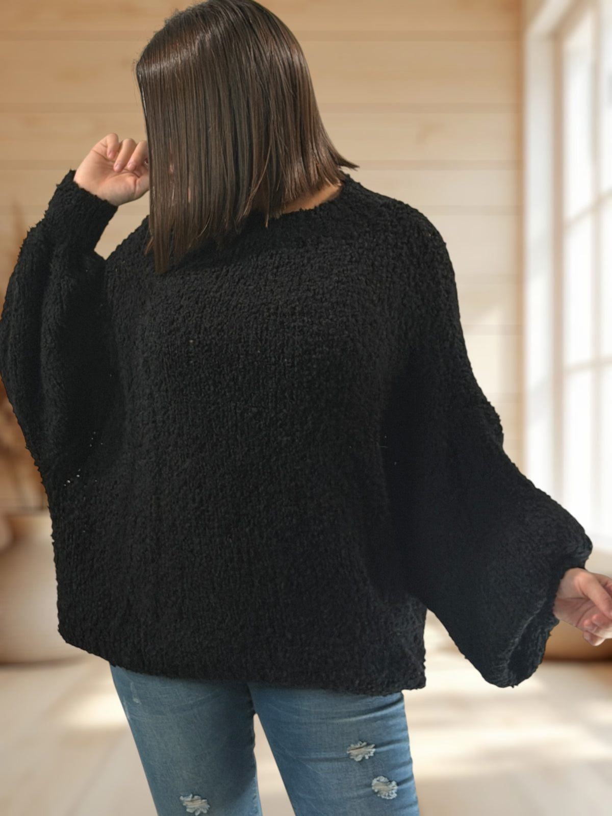 CAROLE - PULL OVERSIZE NOIR JUSQU'A LA TAILLE 54/56