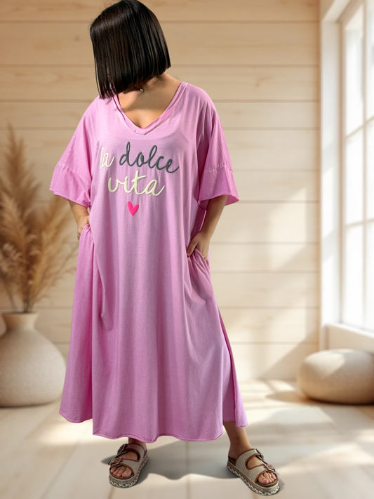 DOLCE - ROBE ROSE EN COTON JUSQU'A LA TAILLE 56
