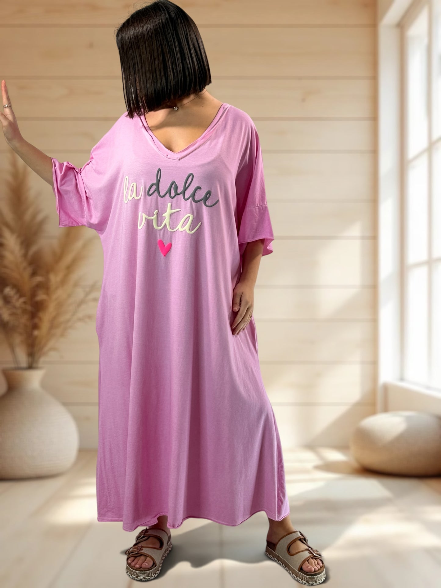 DOLCE - ROBE ROSE EN COTON JUSQU'A LA TAILLE 56