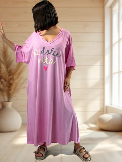 DOLCE - ROBE ROSE EN COTON JUSQU'A LA TAILLE 56