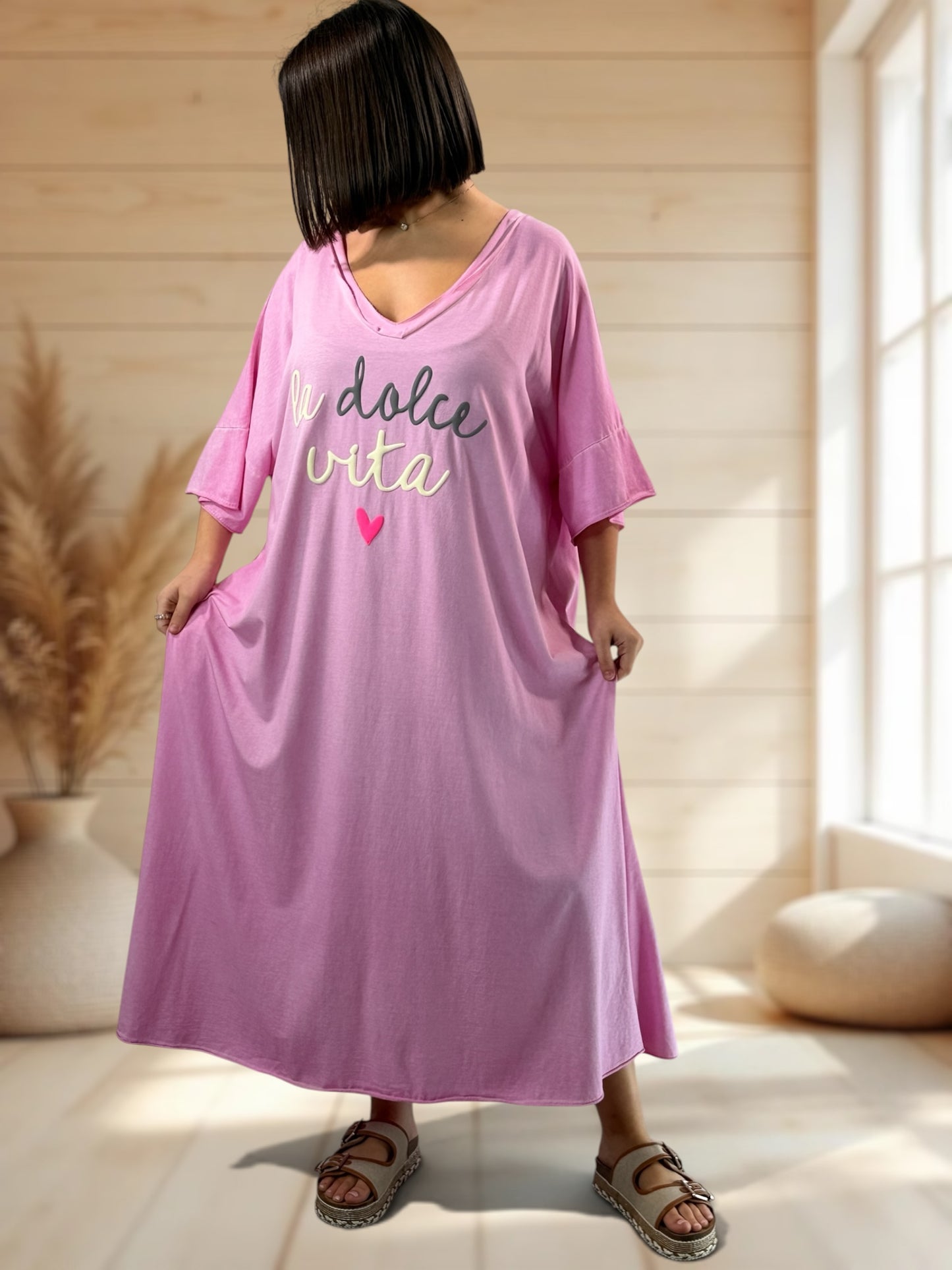 DOLCE - ROBE ROSE EN COTON JUSQU'A LA TAILLE 56