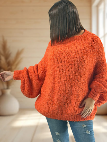CAROLE - PULL OVERSIZE ORANGE JUSQU'A LA TAILLE 54/56