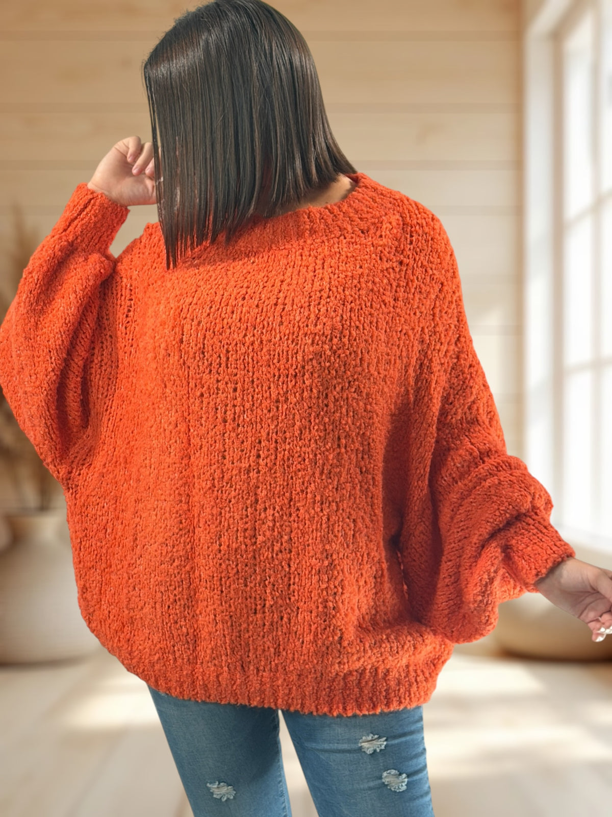 CAROLE - PULL OVERSIZE ORANGE JUSQU'A LA TAILLE 54/56
