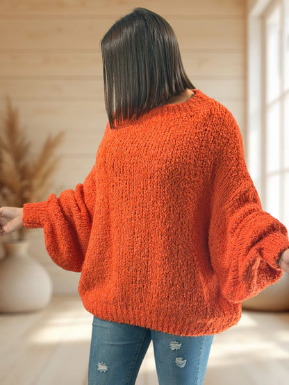CAROLE - PULL OVERSIZE ORANGE JUSQU'A LA TAILLE 54/56