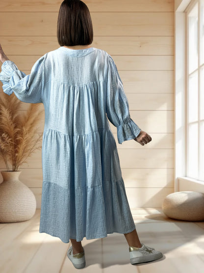 ROSALINA - ROBE ROSE BRODEE BLEU CIEL JUSQU'A LA TAILLE 50/52