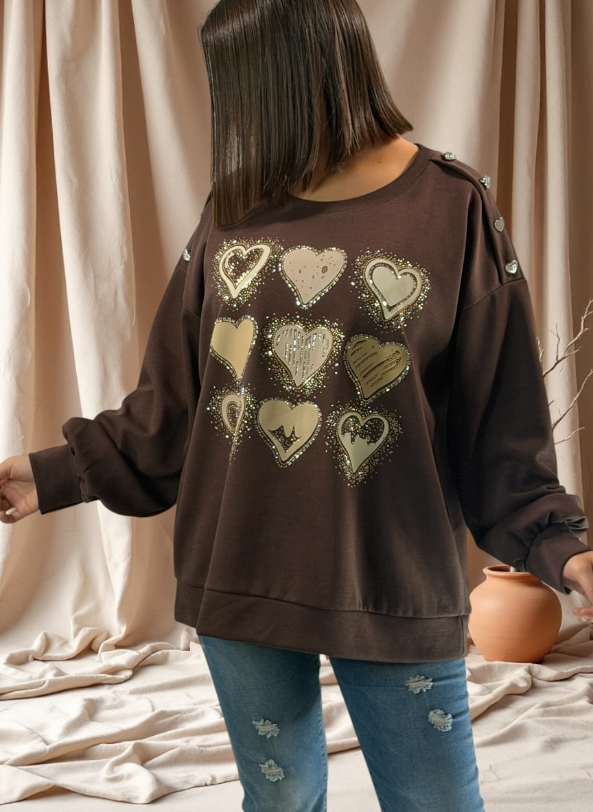 LISBETH - SWEAT MARRON OVERSIZE JUSQU'A LA TAILLE 50