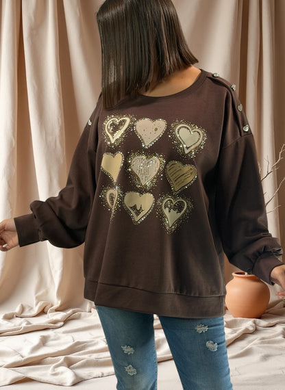 LISBETH - SWEAT MARRON OVERSIZE JUSQU'A LA TAILLE 50