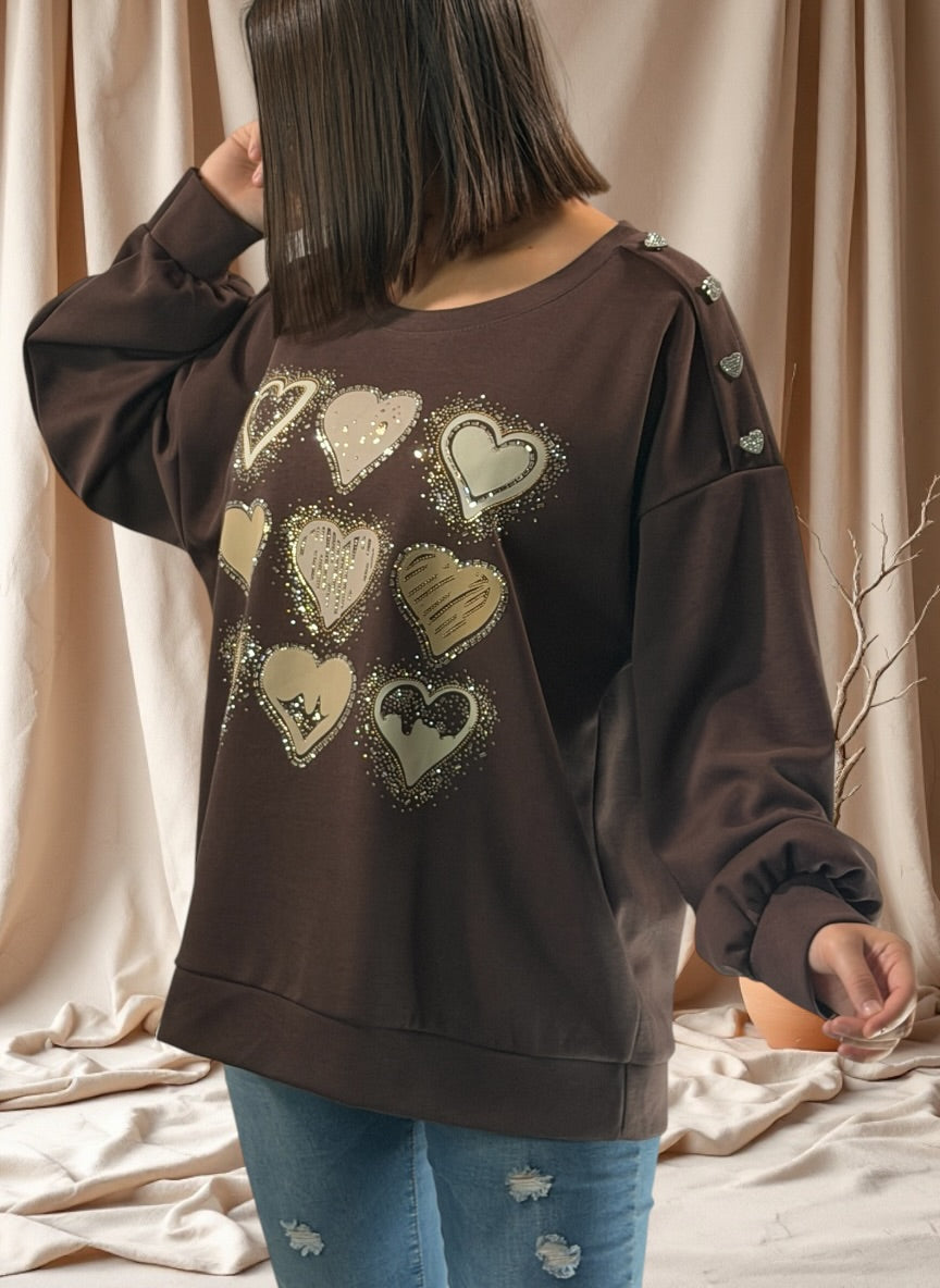 LISBETH - SWEAT MARRON OVERSIZE JUSQU'A LA TAILLE 50