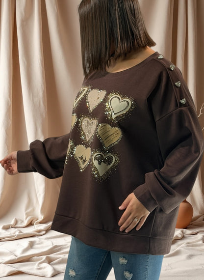 LISBETH - SWEAT MARRON OVERSIZE JUSQU'A LA TAILLE 50