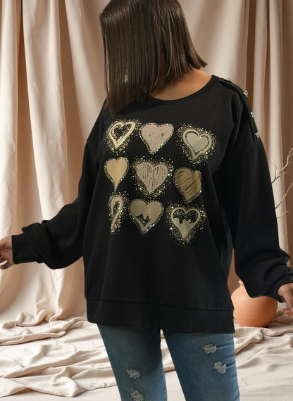 LISBETH - SWEAT NOIR OVERSIZE JUSQU'A LA TAILLE 50