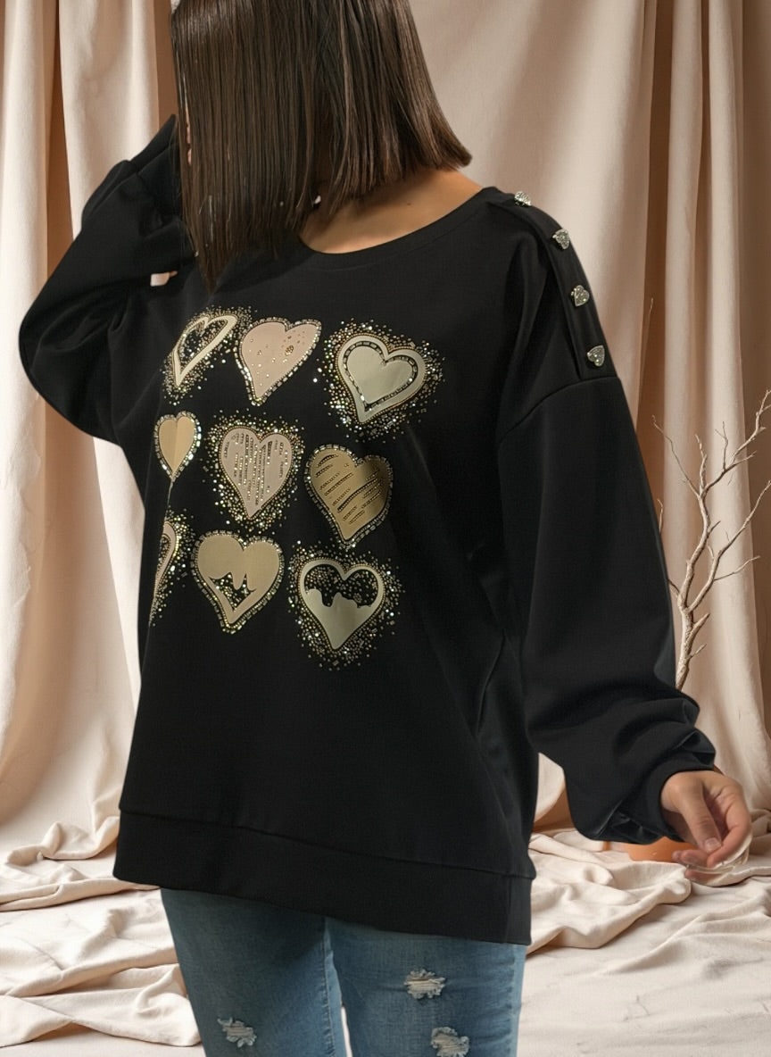 LISBETH - SWEAT NOIR OVERSIZE JUSQU'A LA TAILLE 50