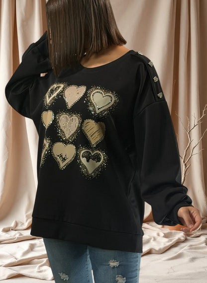 LISBETH - SWEAT NOIR OVERSIZE JUSQU'A LA TAILLE 50