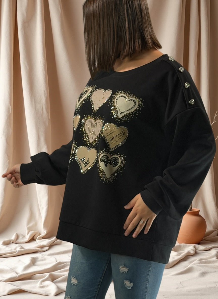 LISBETH - SWEAT NOIR OVERSIZE JUSQU'A LA TAILLE 50