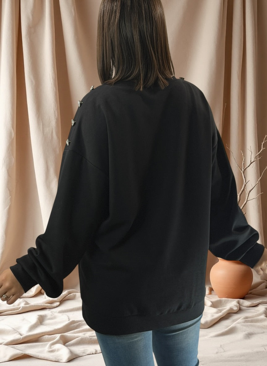 LISBETH - SWEAT NOIR OVERSIZE JUSQU'A LA TAILLE 50