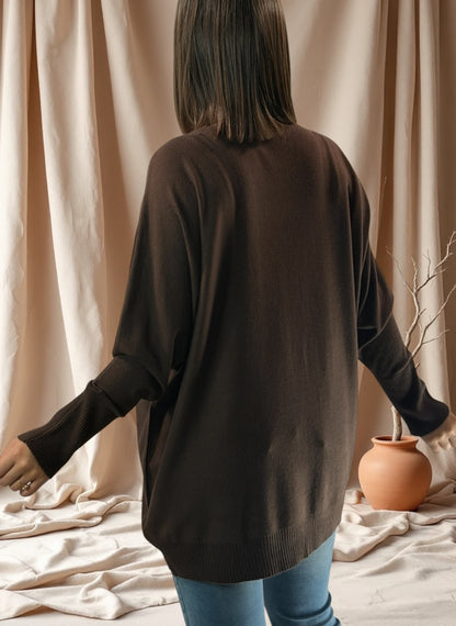 CIAO BELLA - PULL MARRON EN MAILLE JUSQU'A LA TAILLE 52/54